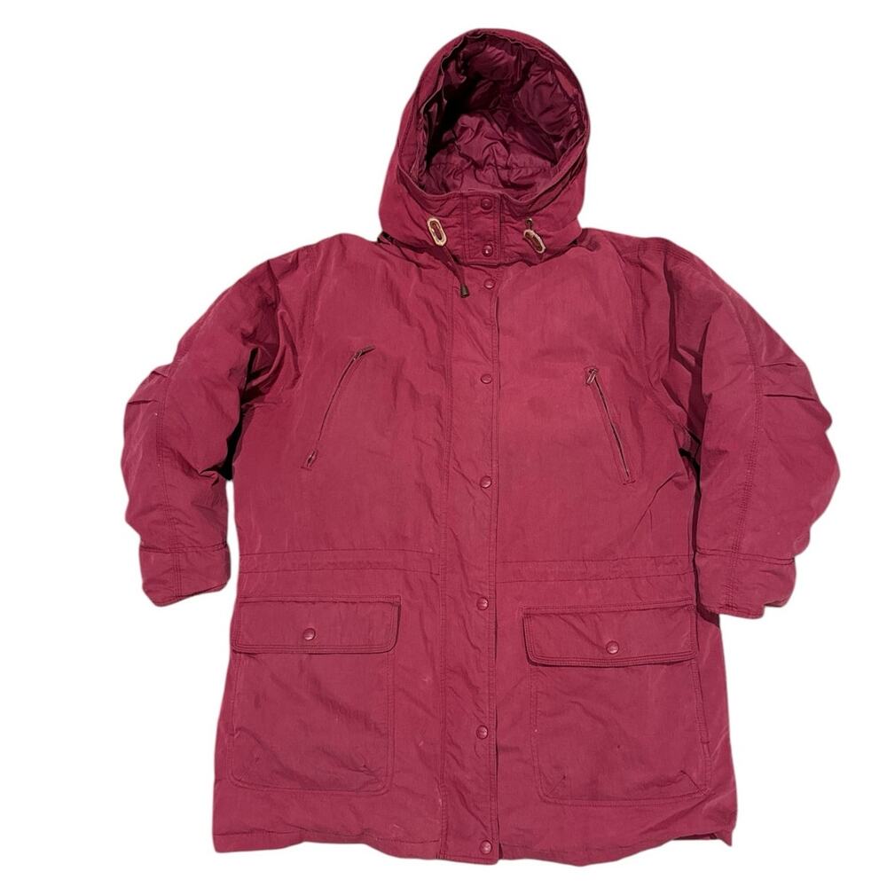 Vintage L.L. Bean Red Burgundy Goose Down Parka Coat removable hood size XL